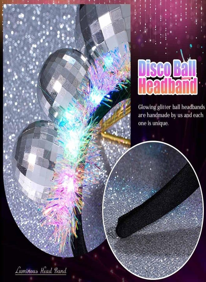 CAKURE Light Up Disco Ball Headband Silver 70s Led Hair Band Holiday New Year Eve Hair Accessories for Women - Image 4